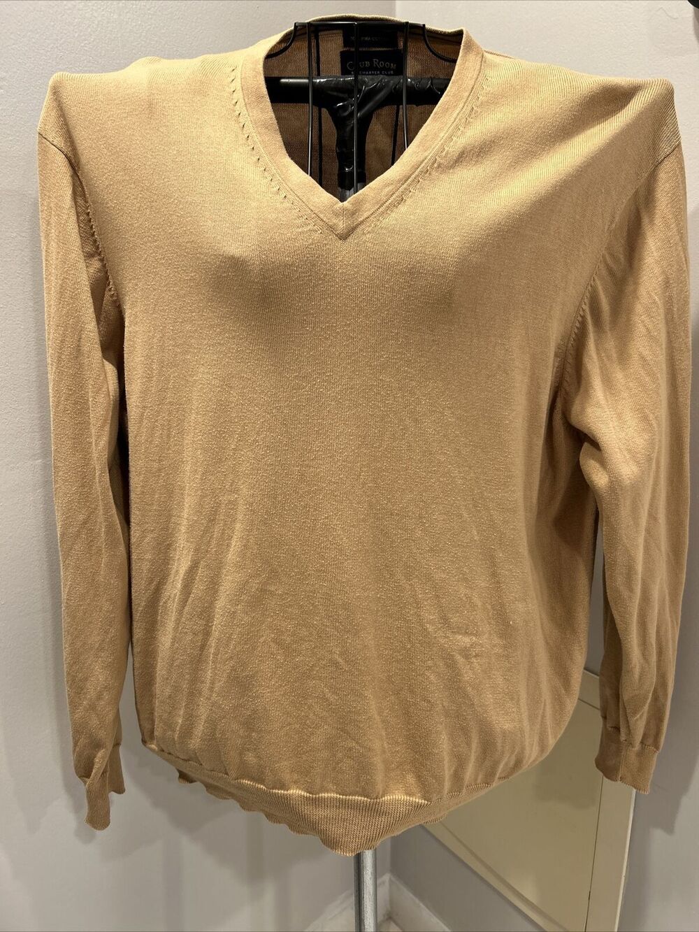 Club Room Charter Club 100% Cotton Sweater XL V-Neck Beige